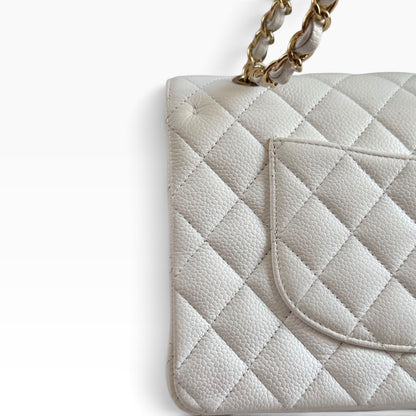 CHANEL Classic Medium Double Flap White Caviar Gold Hardware product photograph 7 - VaultedVIP