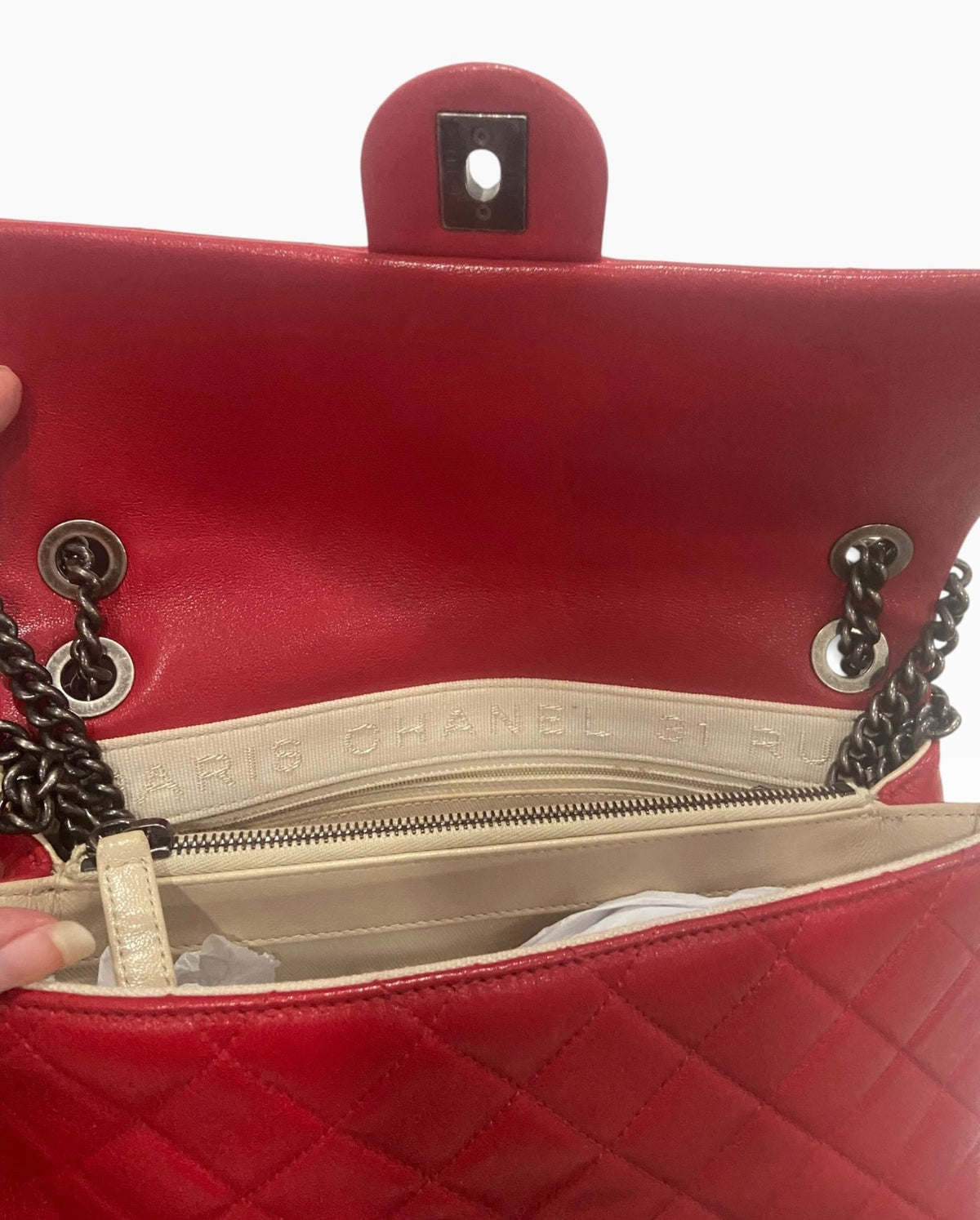 CHANEL Red Quilted Classic Flap Silver Hardware product photograph 11 - VaultedVIP