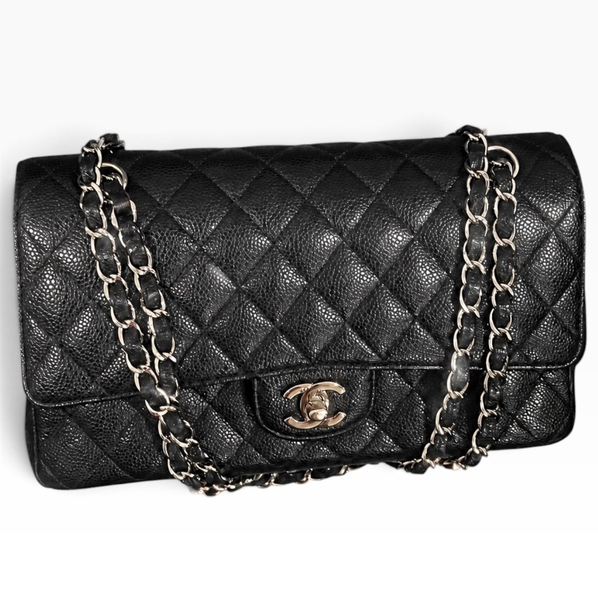 CHANEL Classic Double Flap Black Caviar Silver