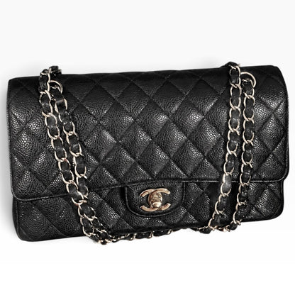 CHANEL Classic Double Flap Black Caviar Silver