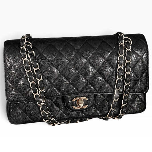 CHANEL Classic Double Flap Black Caviar Silver