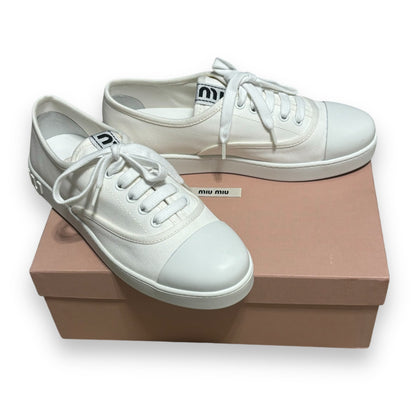 Miu Miu Square Cap Toe Lace-Up Sneakers Ivory 38.5 product photograph 1 - VaultedVIP