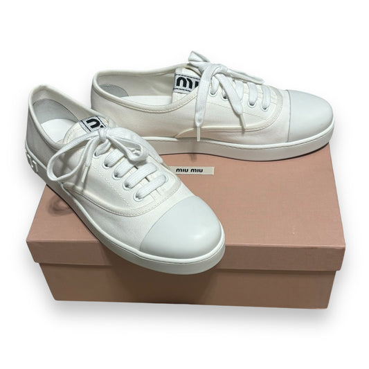 Miu Miu Square Cap Toe Lace-Up Sneakers Ivory 38.5 product photograph 1 - VaultedVIP
