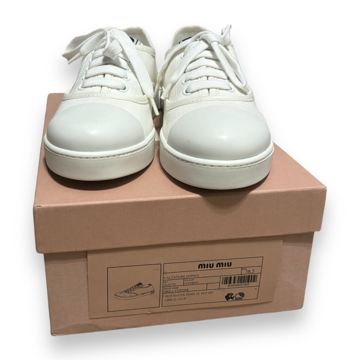 Miu Miu Square Cap Toe Lace-Up Sneakers Ivory 38.5 product photograph 10 - VaultedVIP
