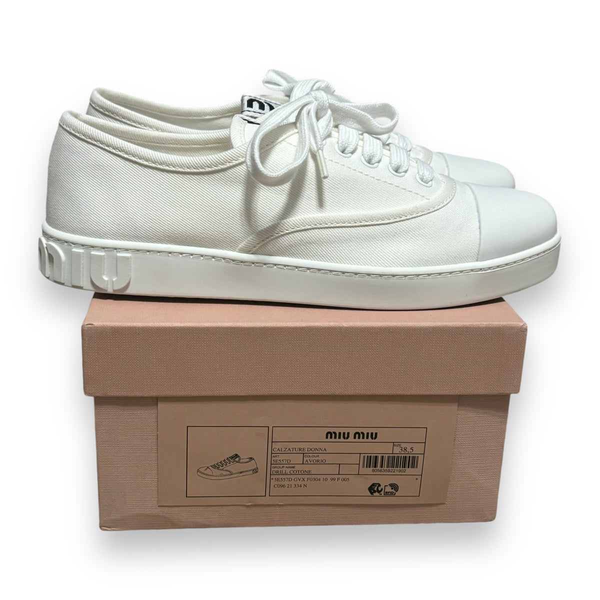 Miu Miu Square Cap Toe Lace-Up Sneakers Ivory 38.5 product photograph 3 - VaultedVIP
