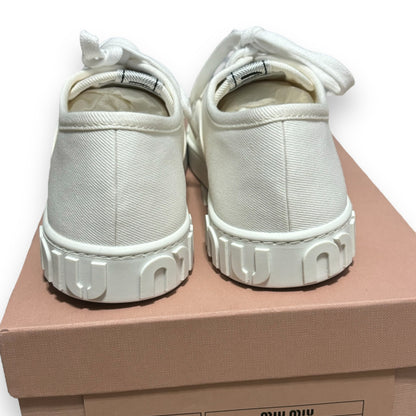 Miu Miu Square Cap Toe Lace-Up Sneakers Ivory 38.5 product photograph 4 - VaultedVIP