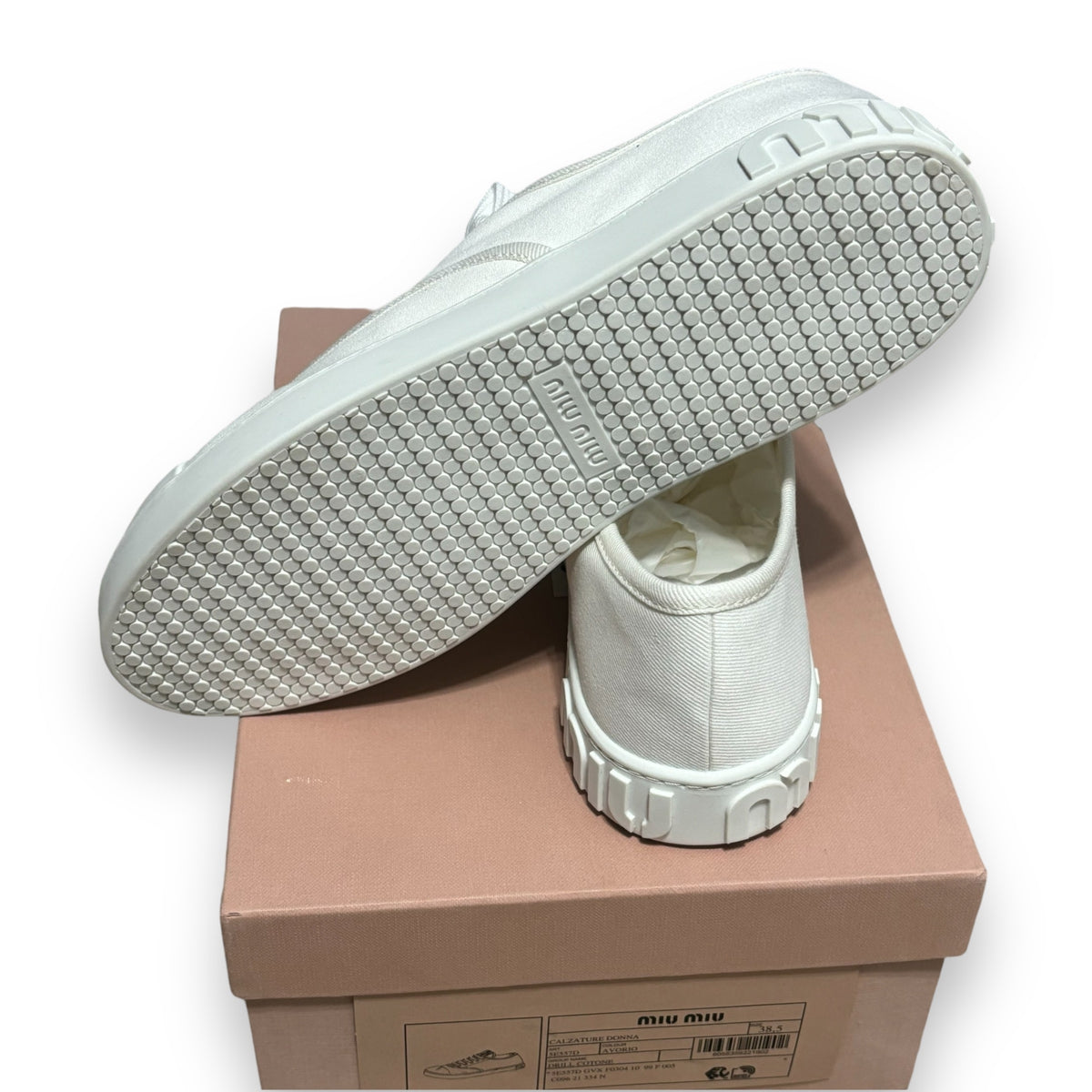 Miu Miu Square Cap Toe Lace-Up Sneakers Ivory 38.5 product photograph 5 - VaultedVIP