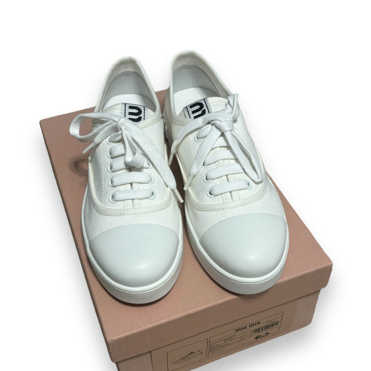 Miu Miu Square Cap Toe Lace-Up Sneakers Ivory 38.5 product photograph 8 - VaultedVIP