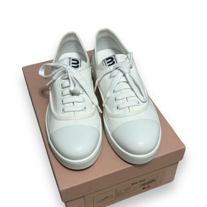 Miu Miu Square Cap Toe Lace-Up Sneakers Ivory 38.5 product photograph 8 - VaultedVIP