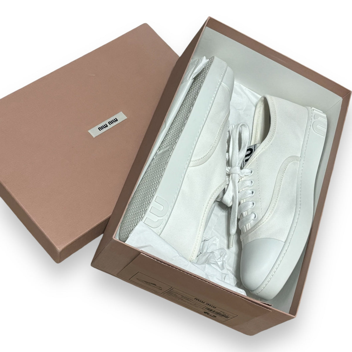 Miu Miu Square Cap Toe Lace-Up Sneakers Ivory 38.5 product photograph 9 - VaultedVIP