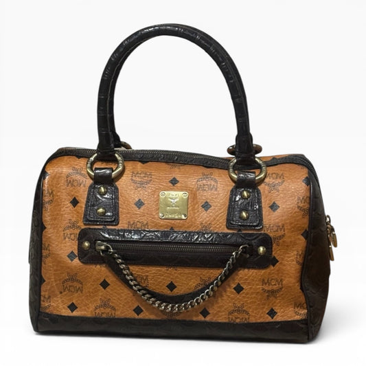MCM Visetos Crocodile Embossed Boston Satchel product photograph 1 - VaultedVIP