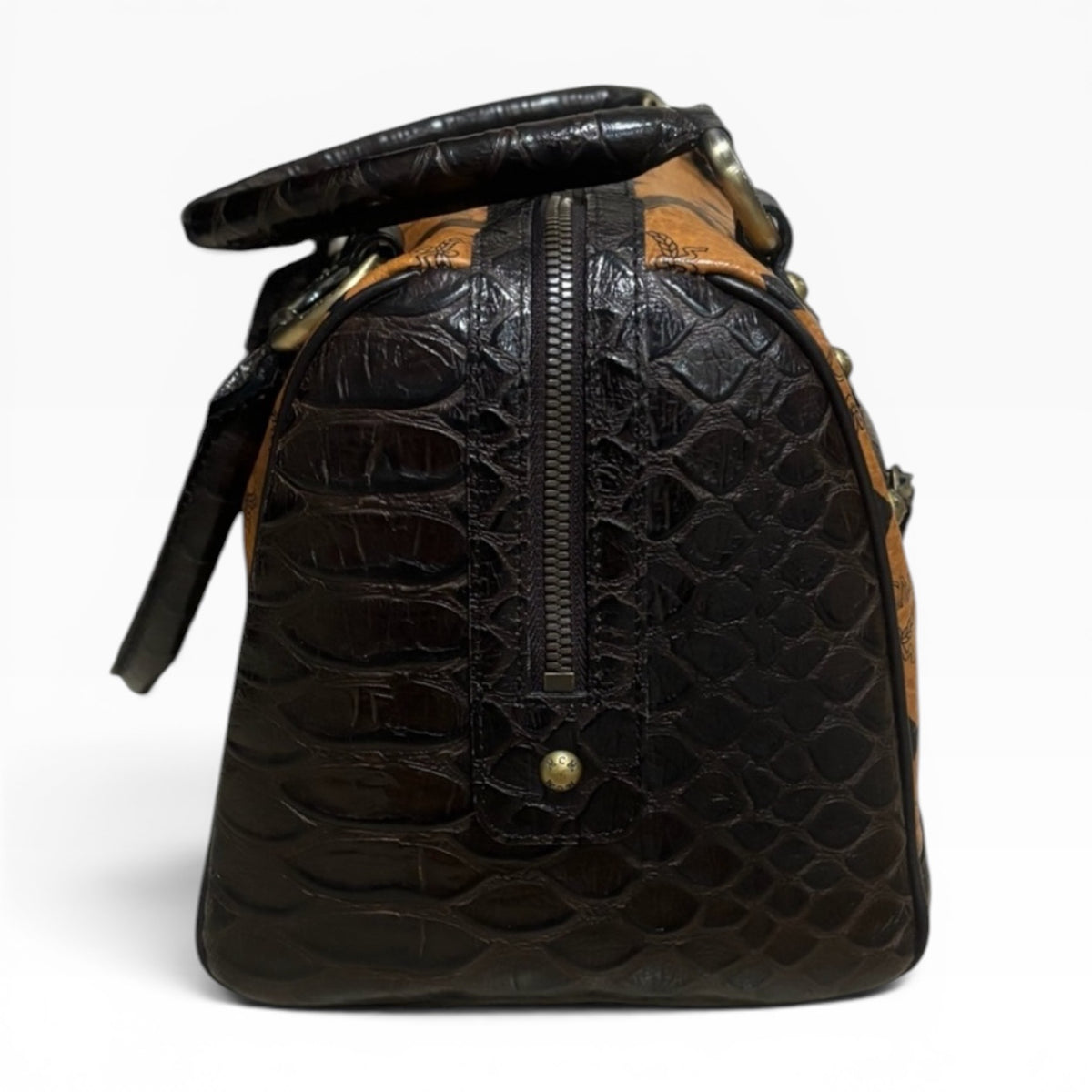 MCM Visetos Crocodile Embossed Boston Satchel product photograph 3 - VaultedVIP