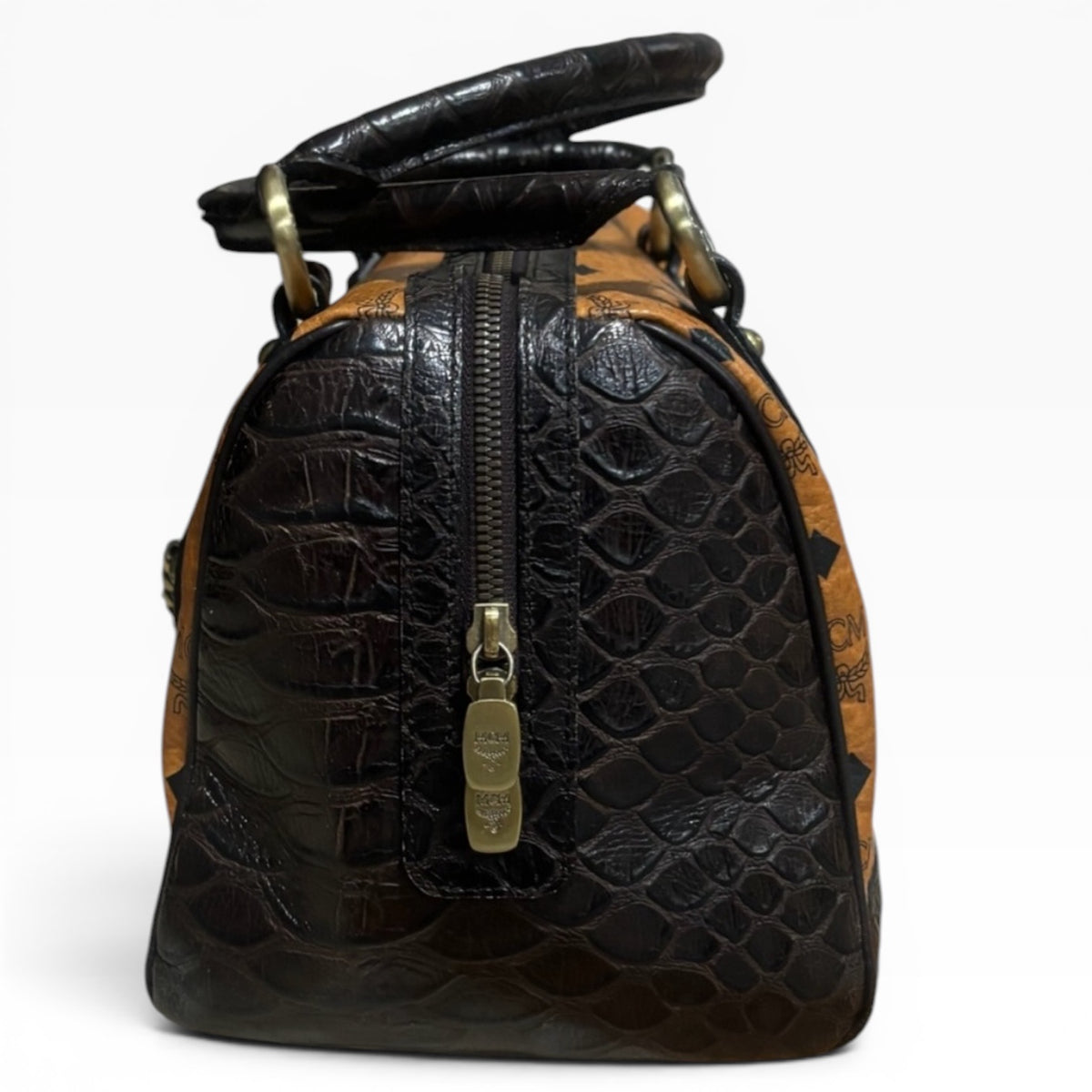 MCM Visetos Crocodile Embossed Boston Satchel product photograph 4 - VaultedVIP