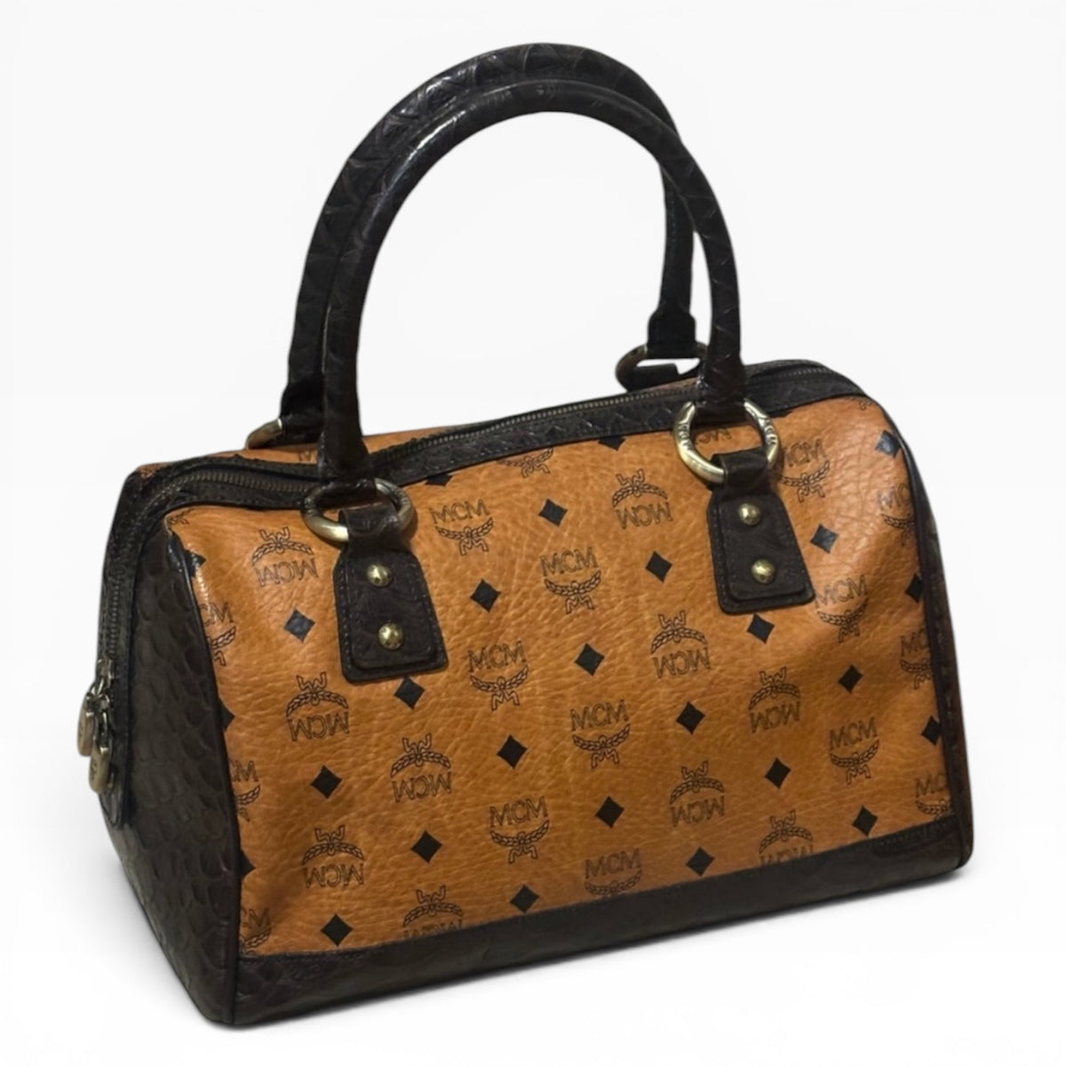 MCM Visetos Crocodile Embossed Boston Satchel product photograph 5 - VaultedVIP