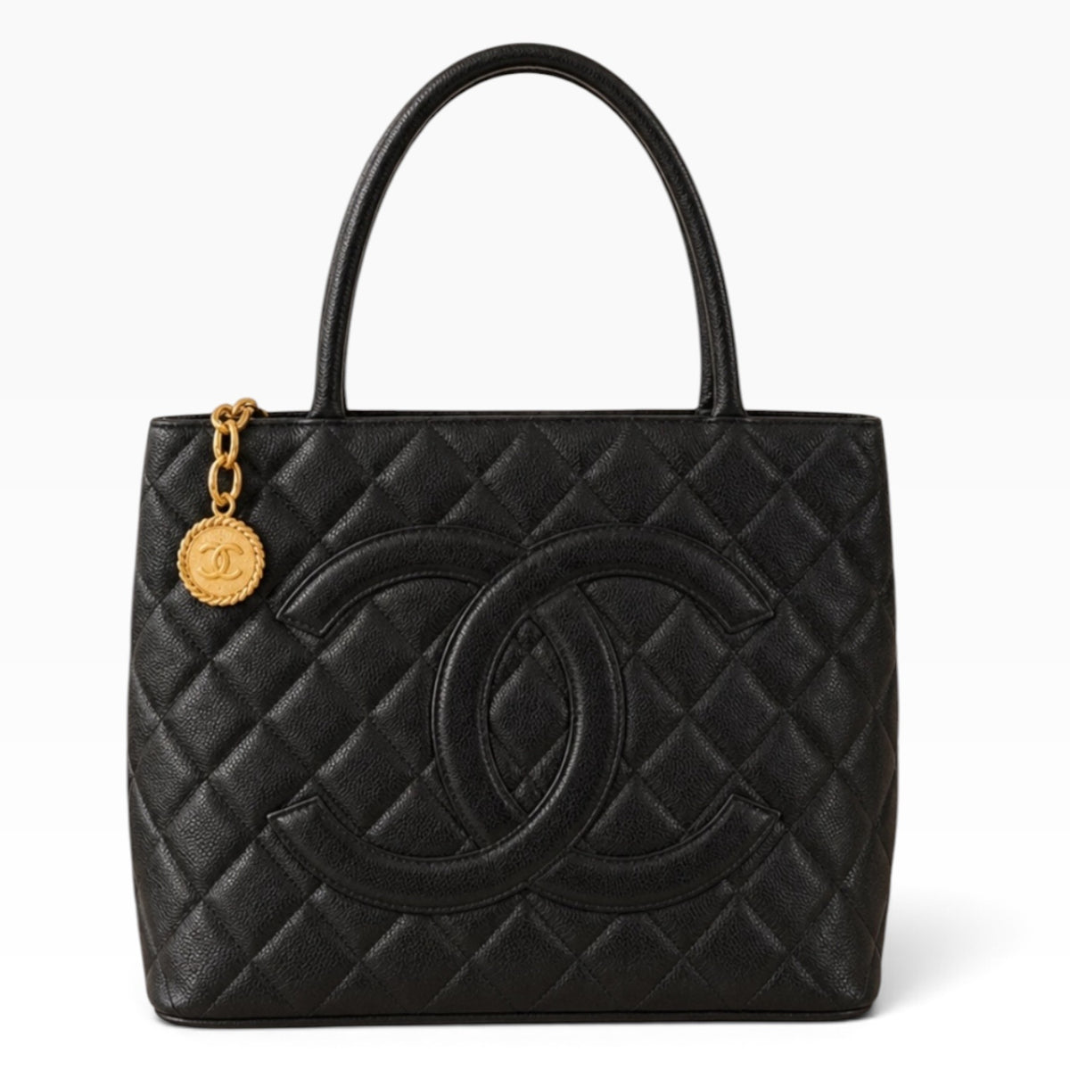 CHANEL Vintage Medallion Tote Black Caviar 24K Gold product photograph 1 - VaultedVIP