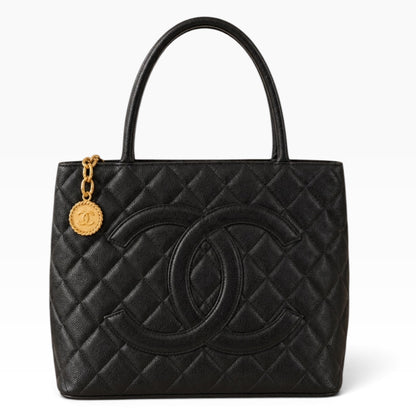 CHANEL Vintage Medallion Tote Black Caviar 24K Gold product photograph 1 - VaultedVIP
