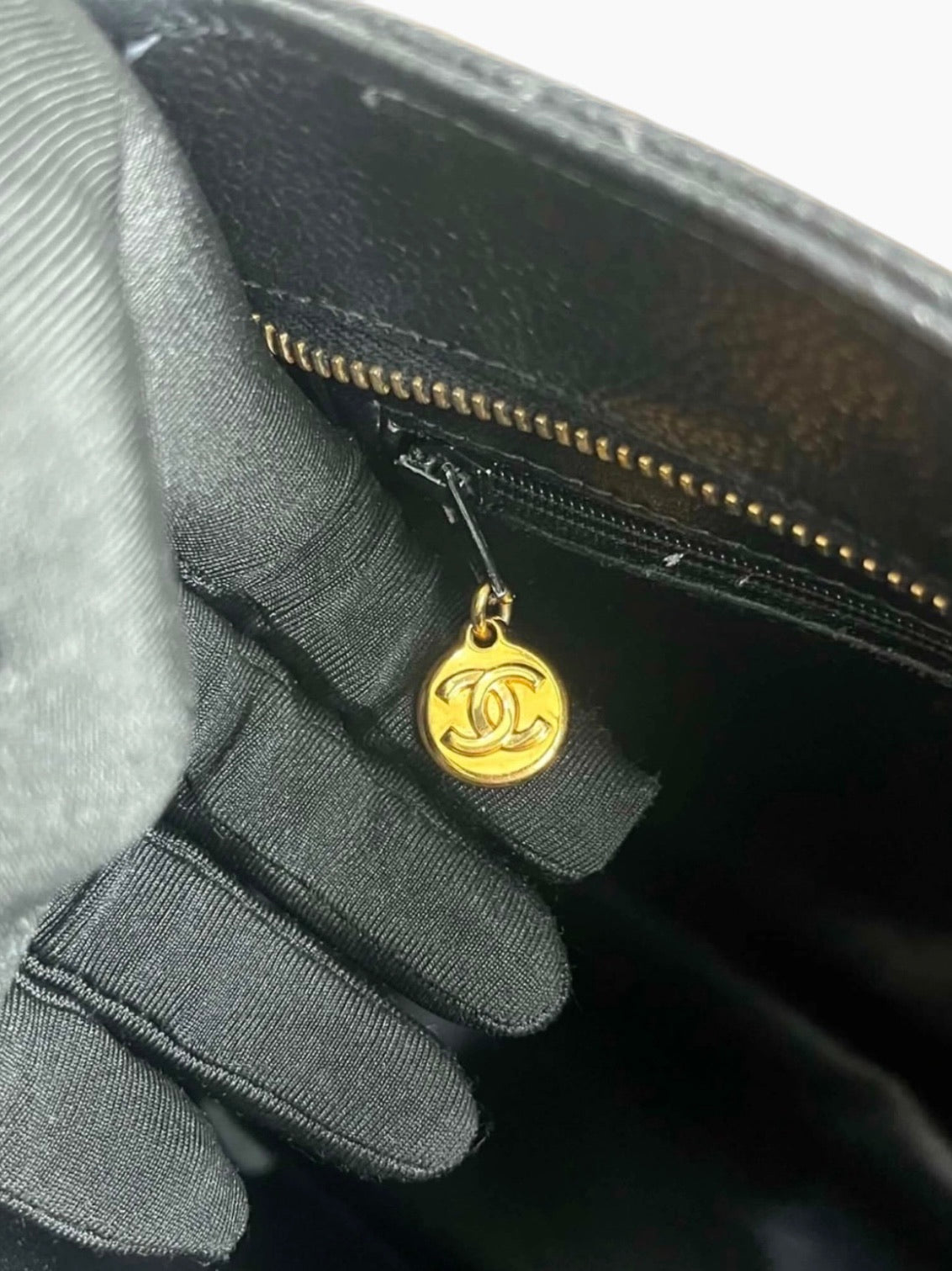 CHANEL Vintage Medallion Tote Black Caviar 24K Gold product photograph 12 - VaultedVIP