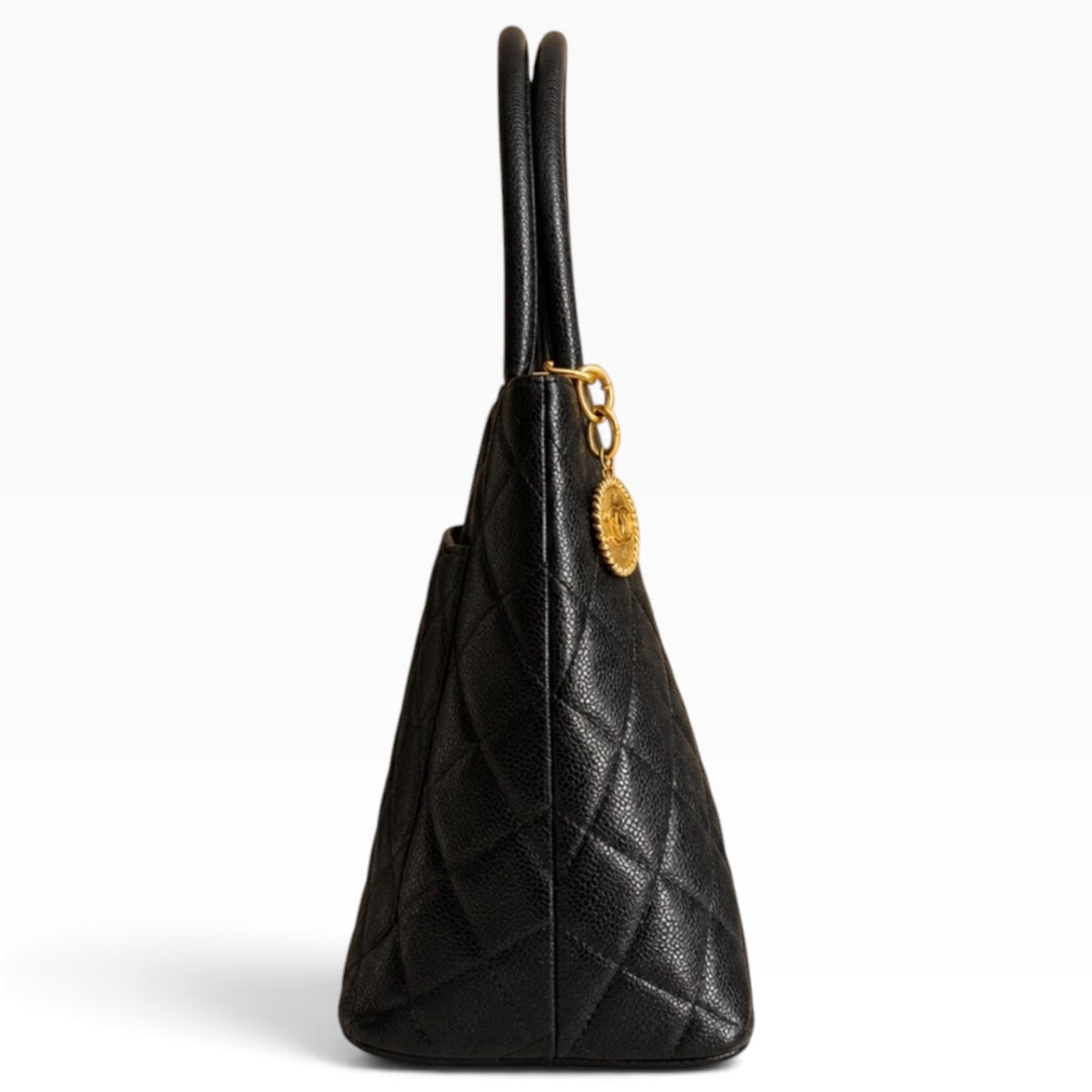 CHANEL Vintage Medallion Tote Black Caviar 24K Gold product photograph 6 - VaultedVIP