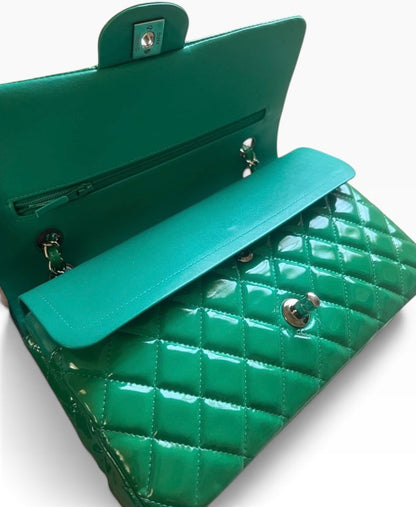 CHANEL Medium Classic Double Flap Emerald Green Patent product photograph 11 - VaultedVIP