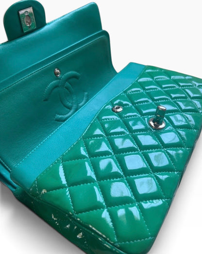 CHANEL Medium Classic Double Flap Emerald Green Patent product photograph 12 - VaultedVIP
