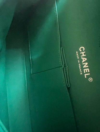 CHANEL Medium Classic Double Flap Emerald Green Patent product photograph 13 - VaultedVIP