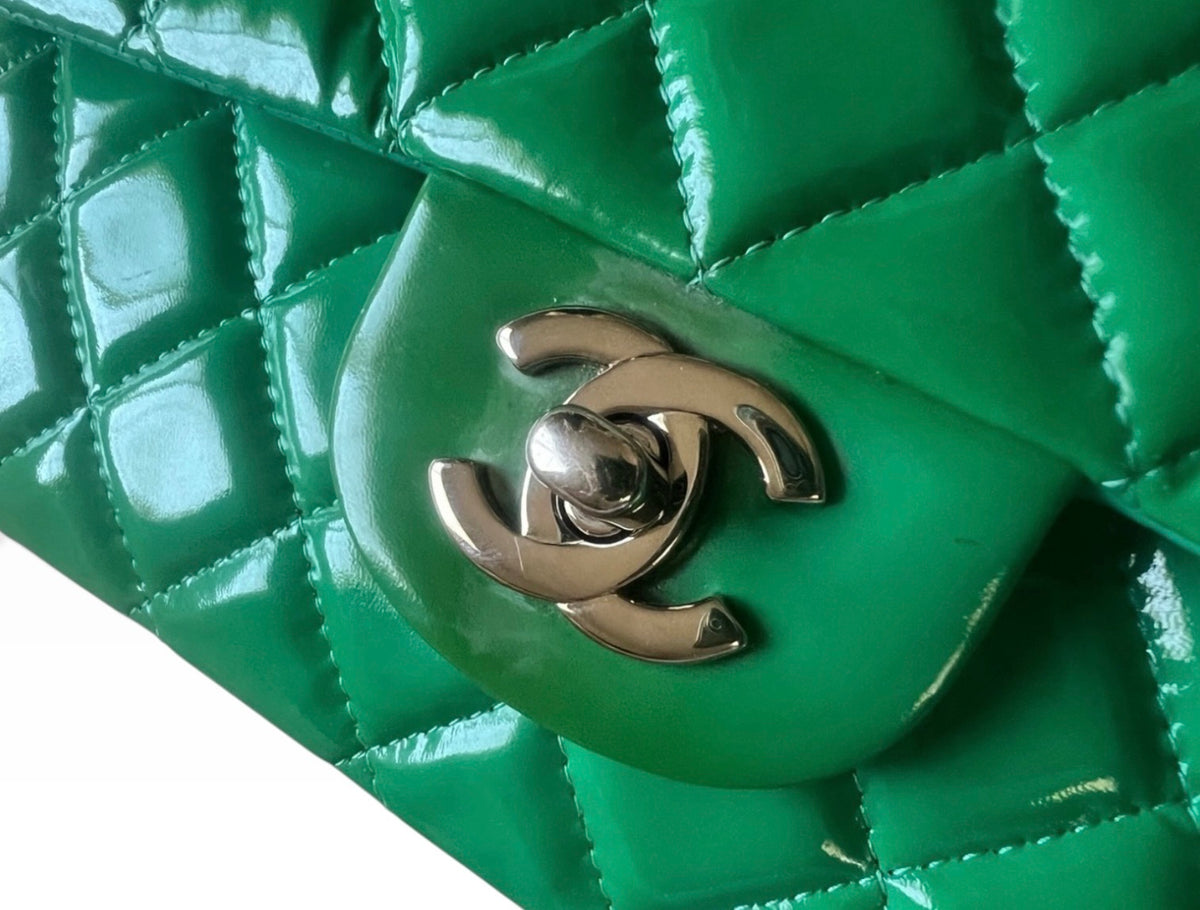 CHANEL Medium Classic Double Flap Emerald Green Patent product photograph 4 - VaultedVIP