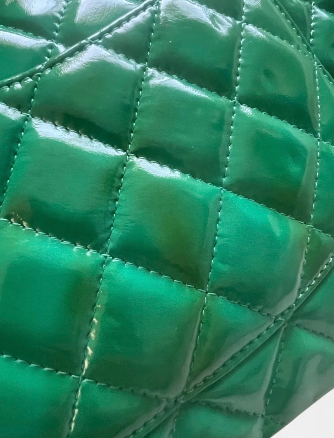 CHANEL Medium Classic Double Flap Emerald Green Patent product photograph 5 - VaultedVIP