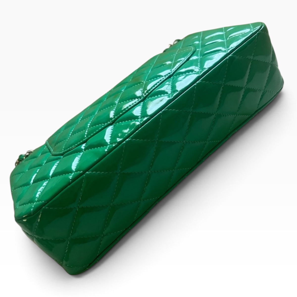 CHANEL Medium Classic Double Flap Emerald Green Patent product photograph 7 - VaultedVIP