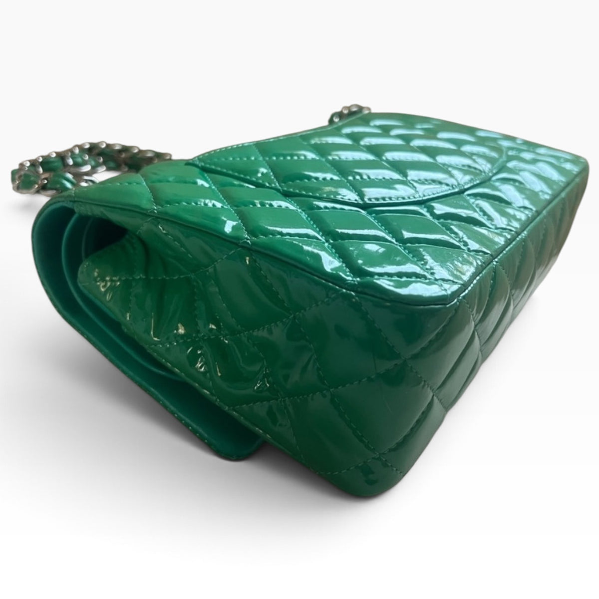 CHANEL Medium Classic Double Flap Emerald Green Patent product photograph 8 - VaultedVIP