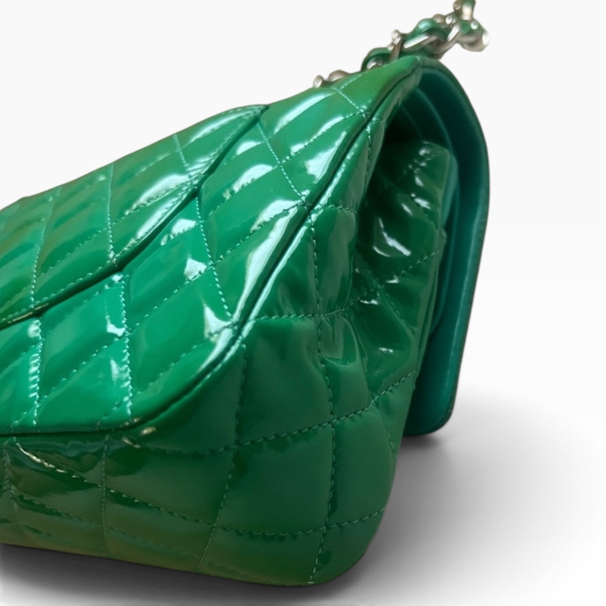 CHANEL Medium Classic Double Flap Emerald Green Patent product photograph 9 - VaultedVIP