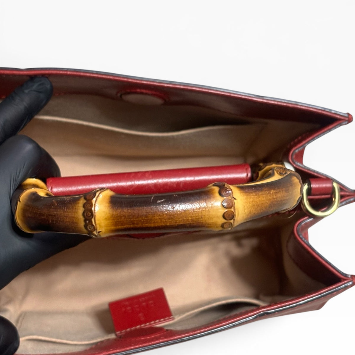 Gucci Red Bamboo Top Handle Bag Pearl Detail product photograph 11 - VaultedVIP