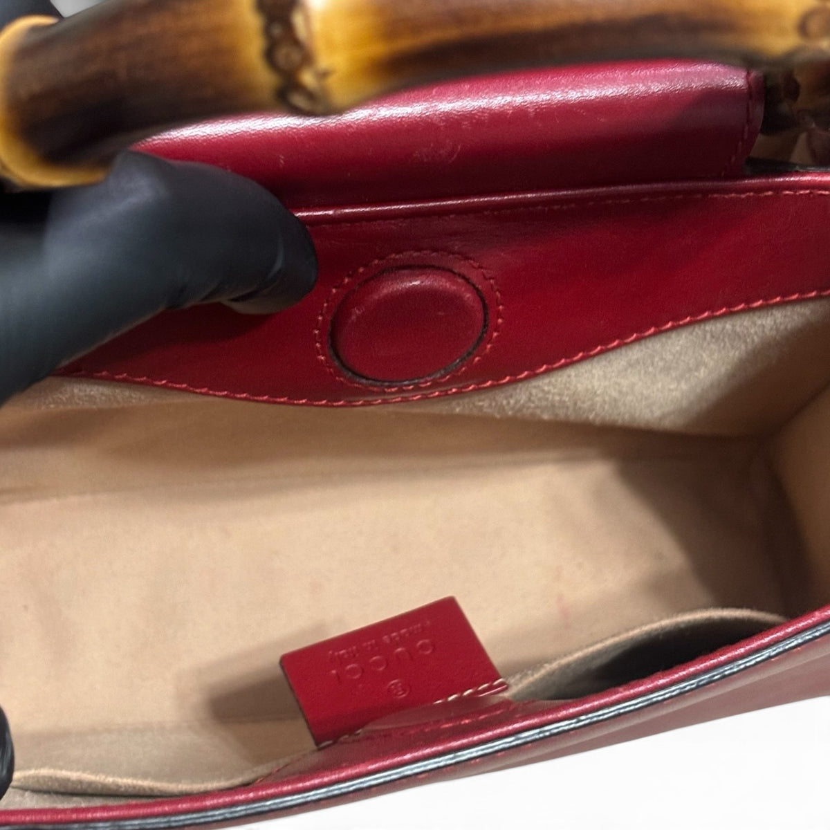 Gucci Red Bamboo Top Handle Bag Pearl Detail product photograph 12 - VaultedVIP