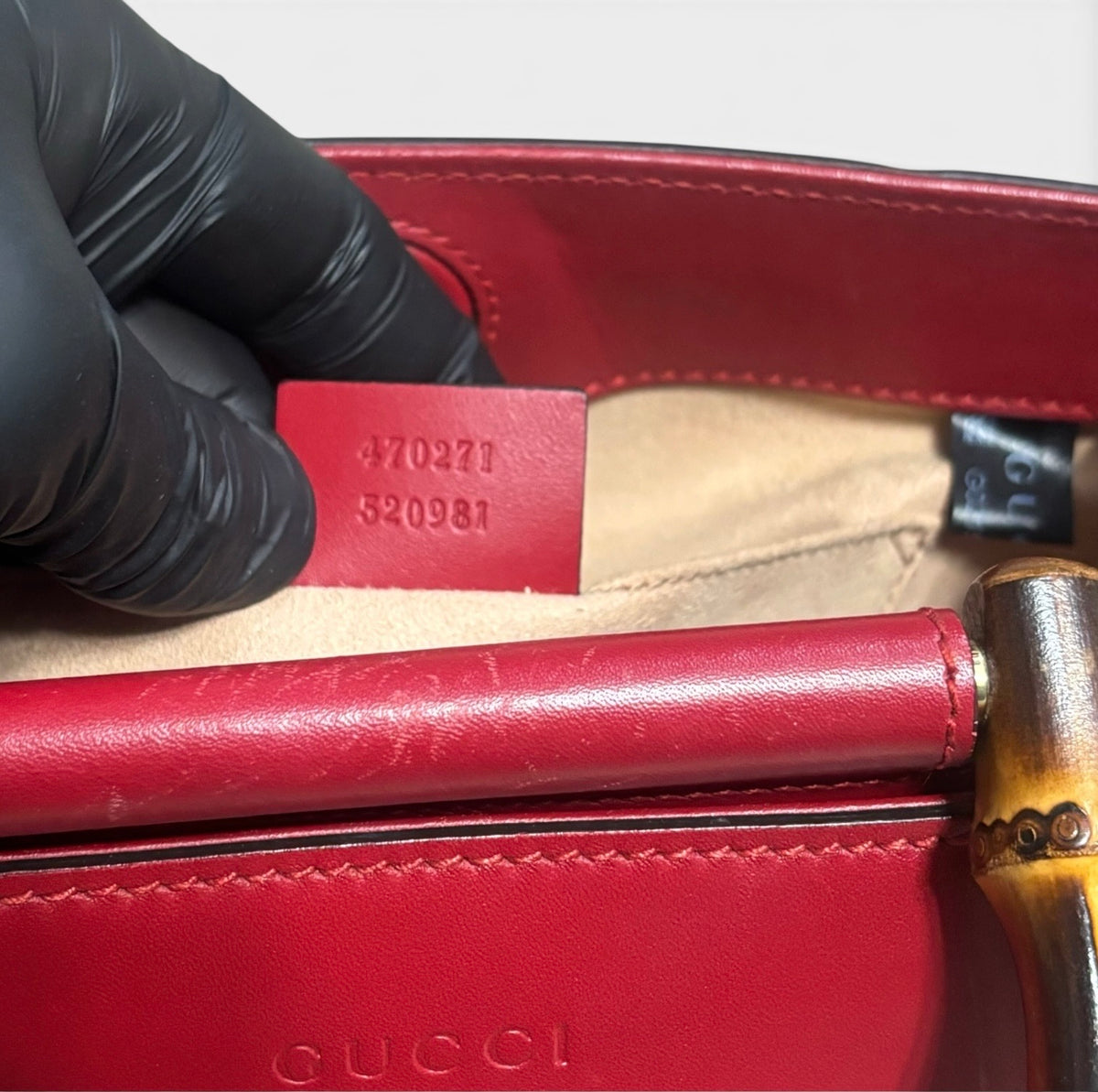 Gucci Red Bamboo Top Handle Bag Pearl Detail product photograph 13 - VaultedVIP