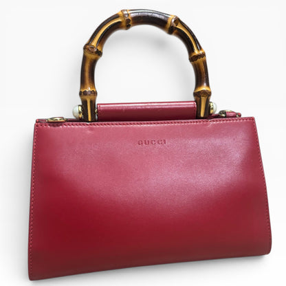 Gucci Red Bamboo Top Handle Bag Pearl Detail product photograph 2 - VaultedVIP