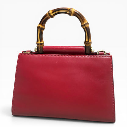 Gucci Red Bamboo Top Handle Bag Pearl Detail product photograph 3 - VaultedVIP