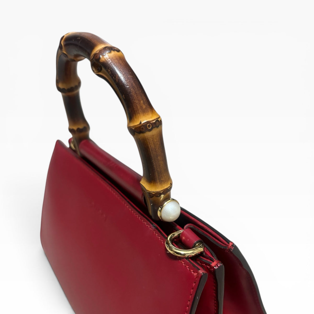 Gucci Red Bamboo Top Handle Bag Pearl Detail product photograph 5 - VaultedVIP