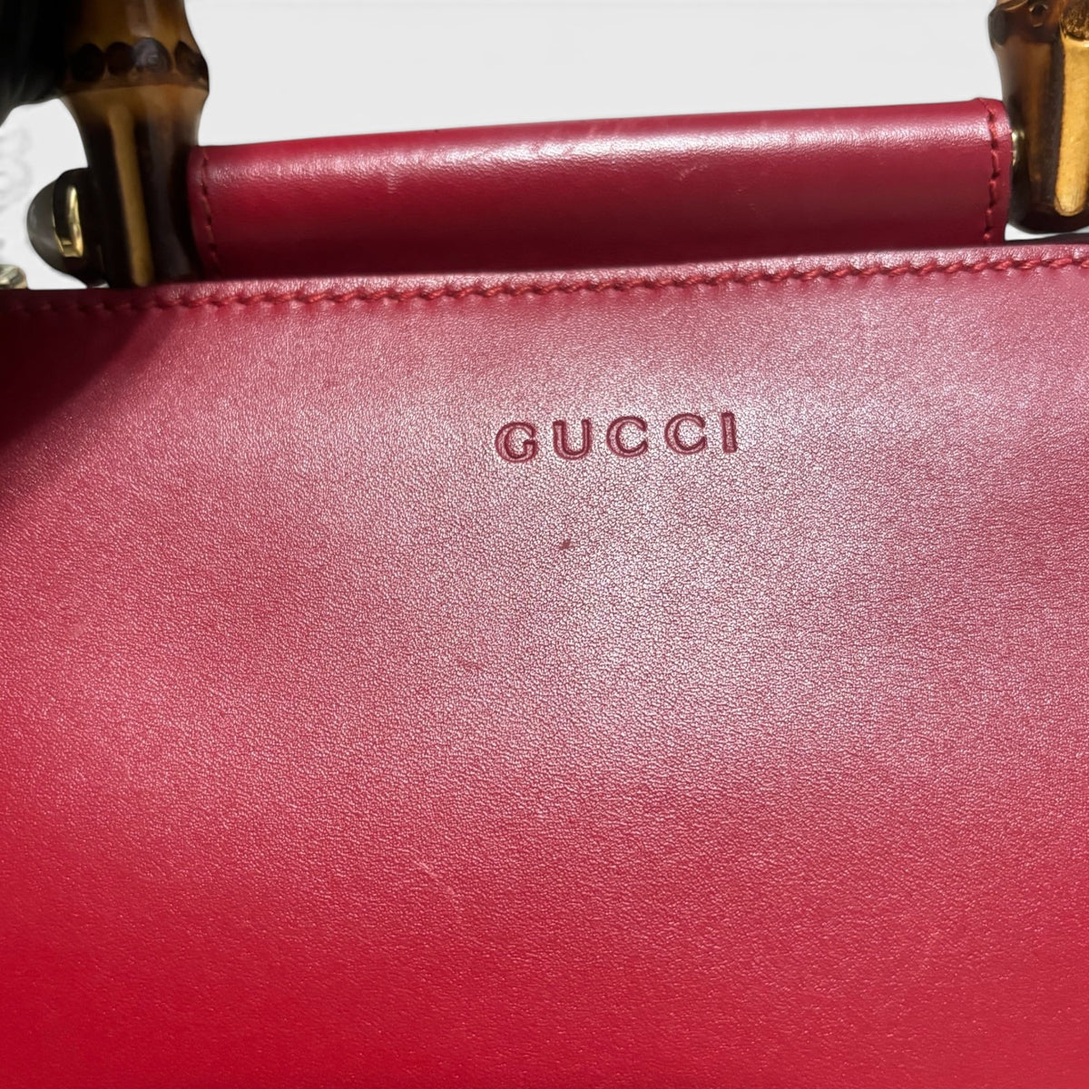 Gucci Red Bamboo Top Handle Bag Pearl Detail product photograph 7 - VaultedVIP