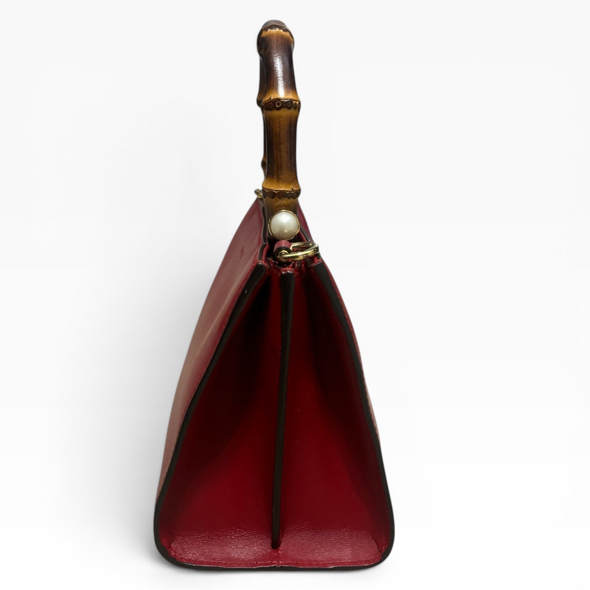 Gucci Red Bamboo Top Handle Bag Pearl Detail product photograph 8 - VaultedVIP