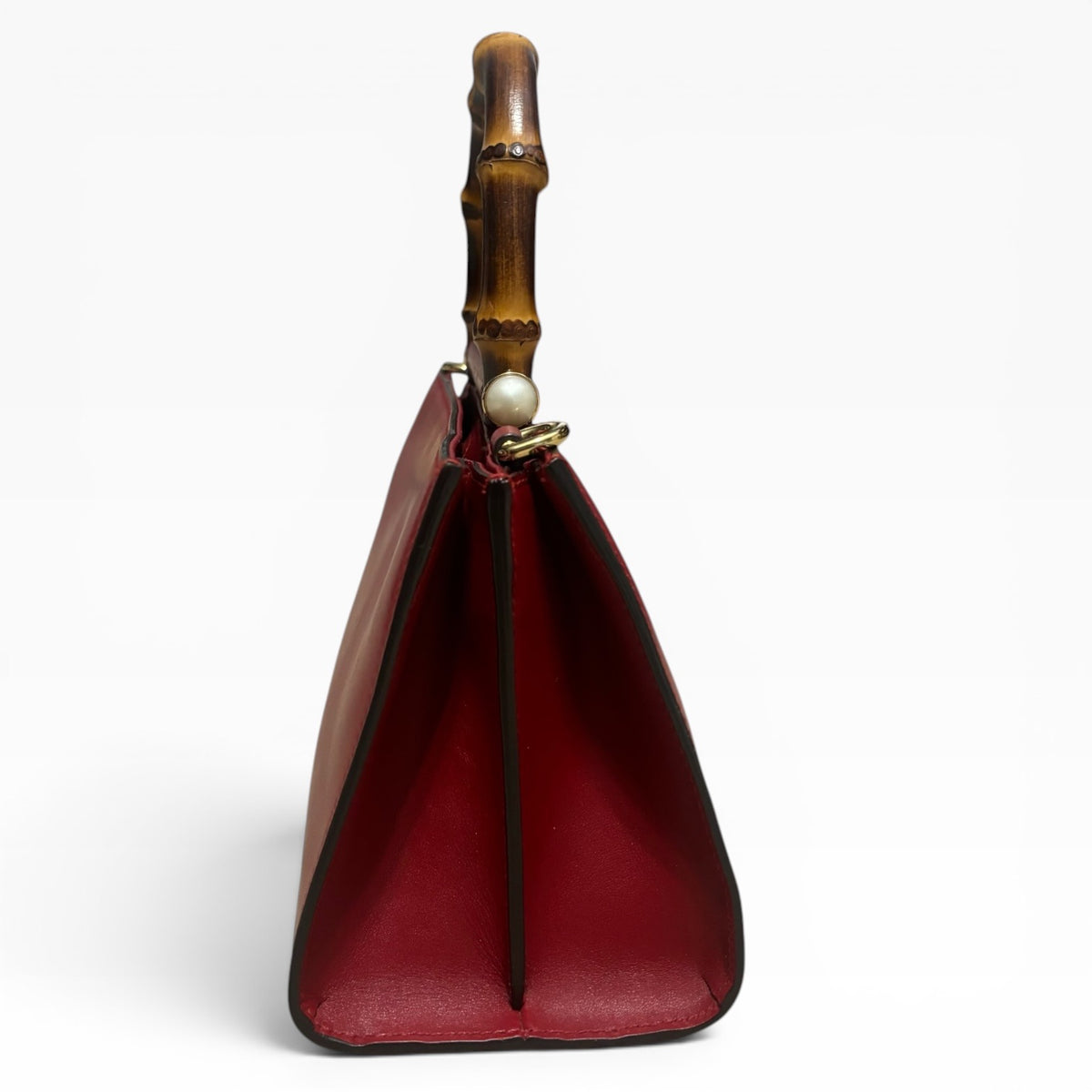 Gucci Red Bamboo Top Handle Bag Pearl Detail product photograph 9 - VaultedVIP