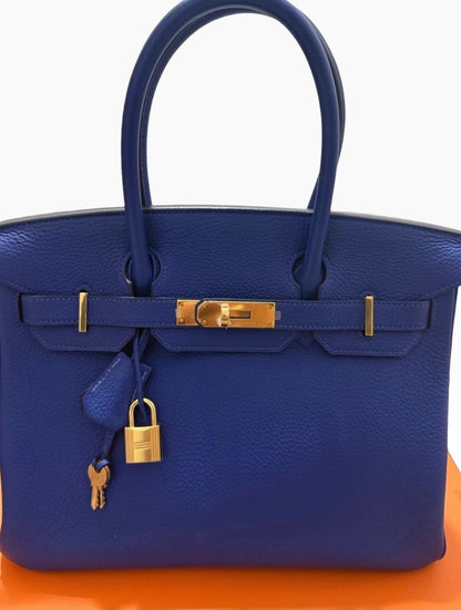 HERMES Birkin 30 Bleu Electrique Togo Gold Hardware