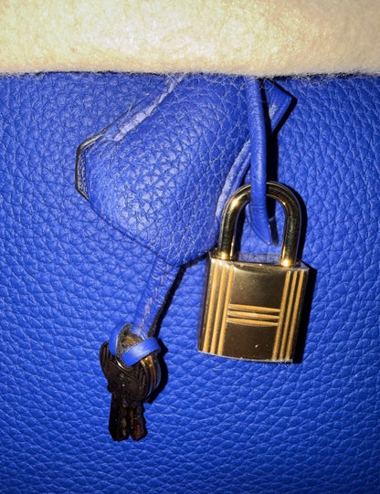 HERMES Birkin 30 Bleu Electrique Togo Gold Hardware