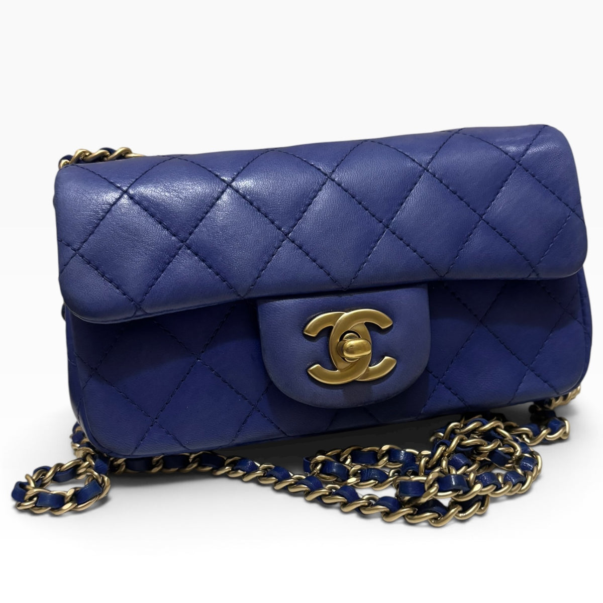 CHANEL Mini Classic Flap Blue Lambskin Gold Hardware product photograph 1 - VaultedVIP