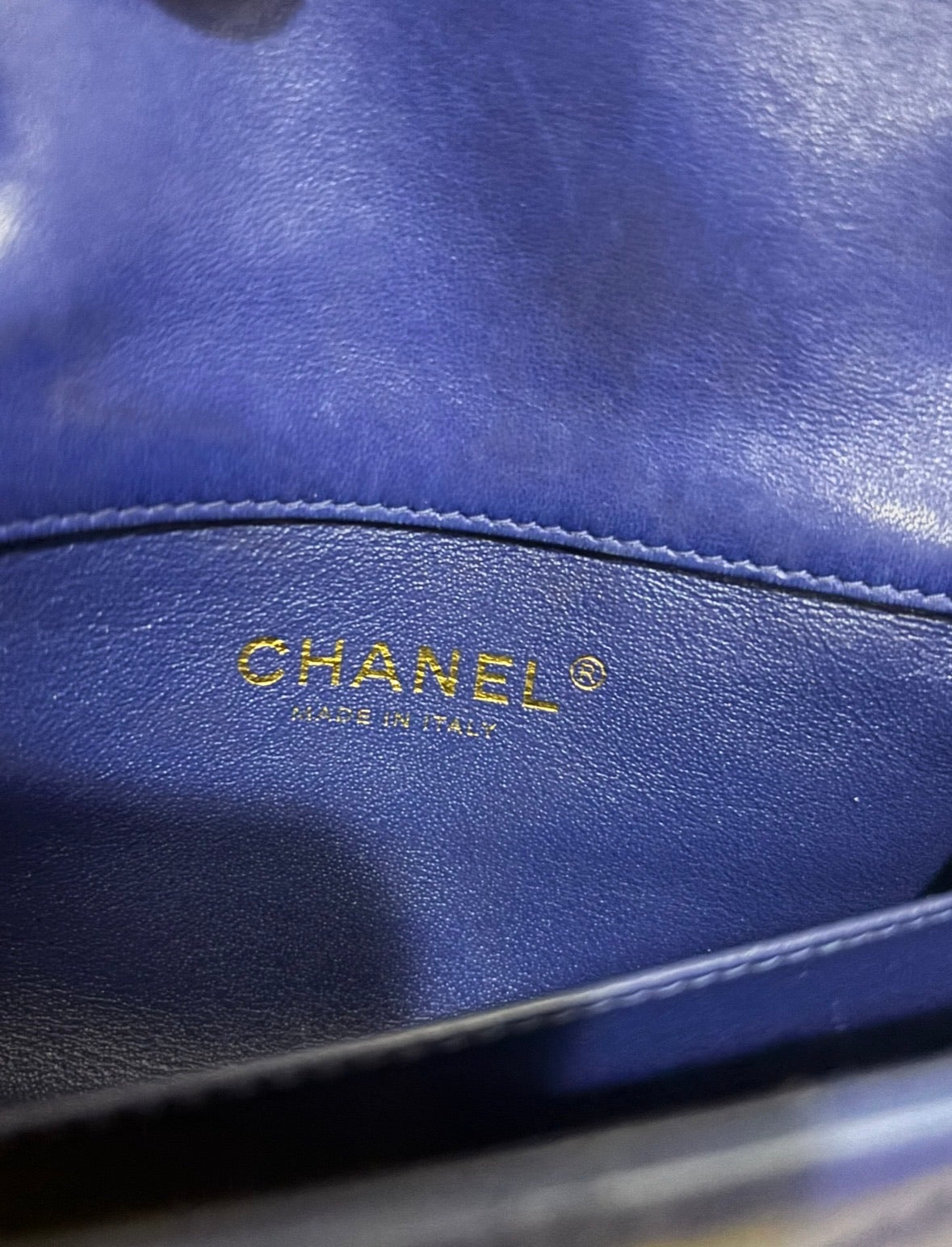 CHANEL Mini Classic Flap Blue Lambskin Gold Hardware product photograph 20 - VaultedVIP