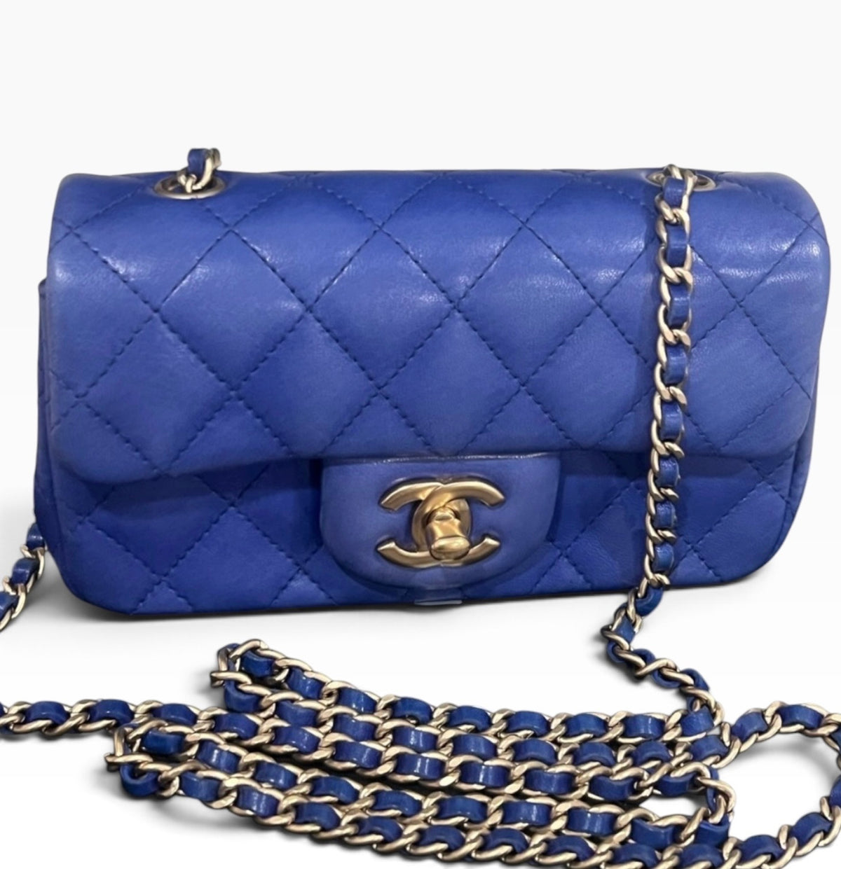 CHANEL Mini Classic Flap Blue Lambskin Gold Hardware product photograph 16 - VaultedVIP