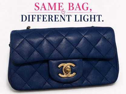 CHANEL Mini Classic Flap Blue Lambskin Gold Hardware product photograph 2 - VaultedVIP