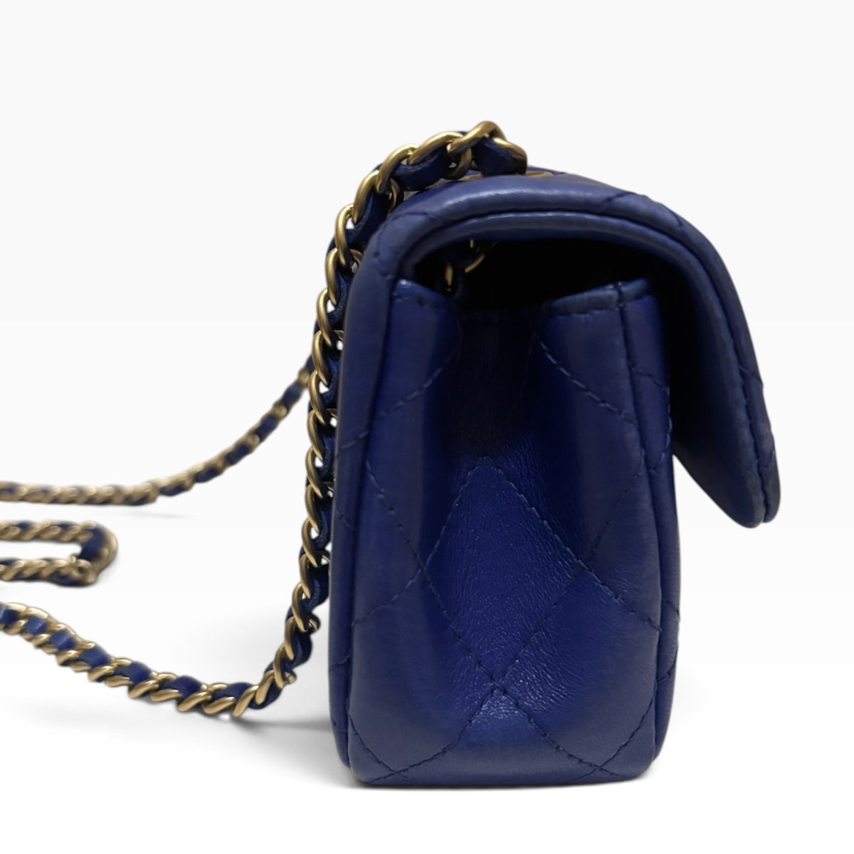 CHANEL Mini Classic Flap Blue Lambskin Gold Hardware product photograph 5 - VaultedVIP