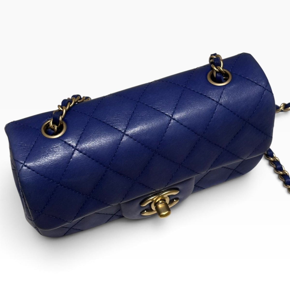 CHANEL Mini Classic Flap Blue Lambskin Gold Hardware product photograph 4 - VaultedVIP