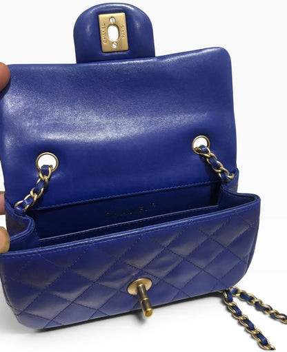 CHANEL Mini Classic Flap Blue Lambskin Gold Hardware product photograph 10 - VaultedVIP