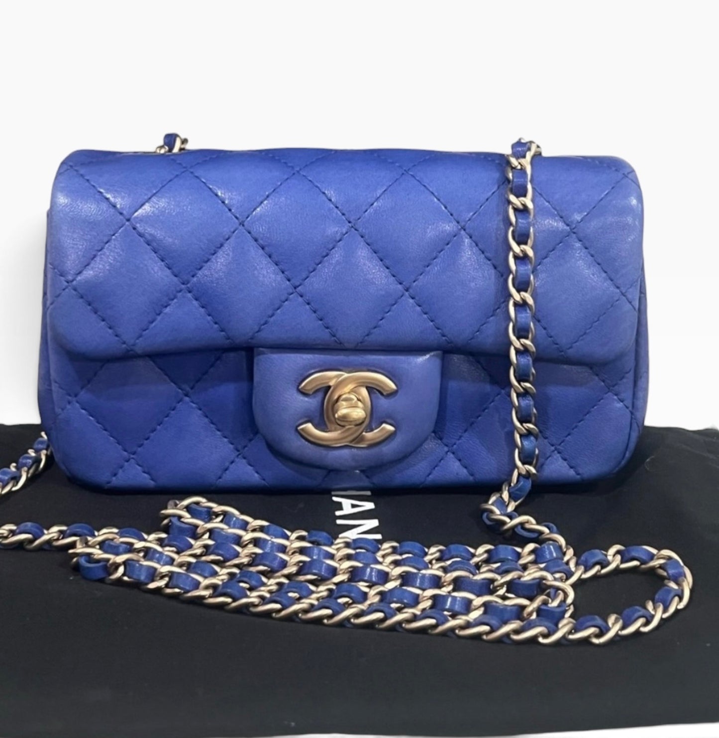 CHANEL Extra Mini Rectangular Flap Blue Lambskin Gold