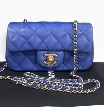 CHANEL Extra Mini Rectangular Flap Blue Lambskin Gold